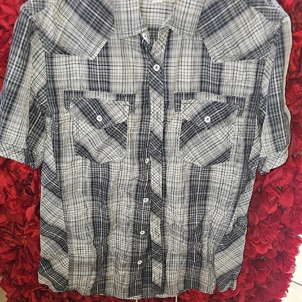 INC International Concepts Black and White Casual Button Down Shirt Size Medium